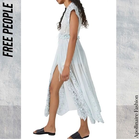 FREE PEOPLE MAKE A SPLASH SHEER SEQUINED COVERUP DRESS IN MERMAID COMBO NWT XS - Picture 6 of 10